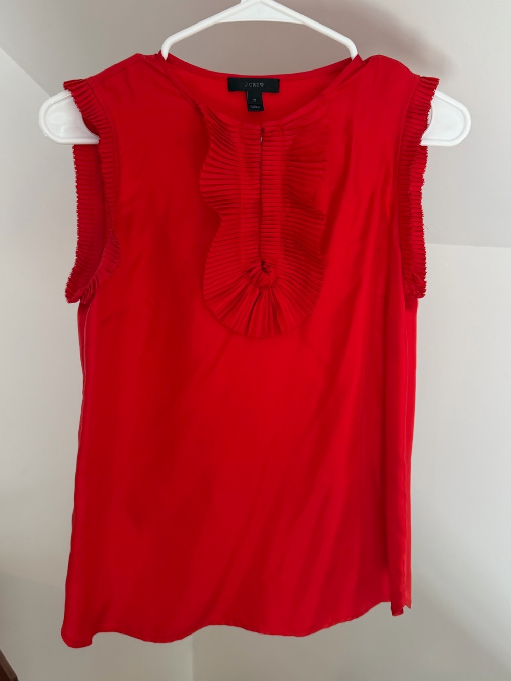 J. Crew Red Sleeveless Pleated Yoke Silk Blouse